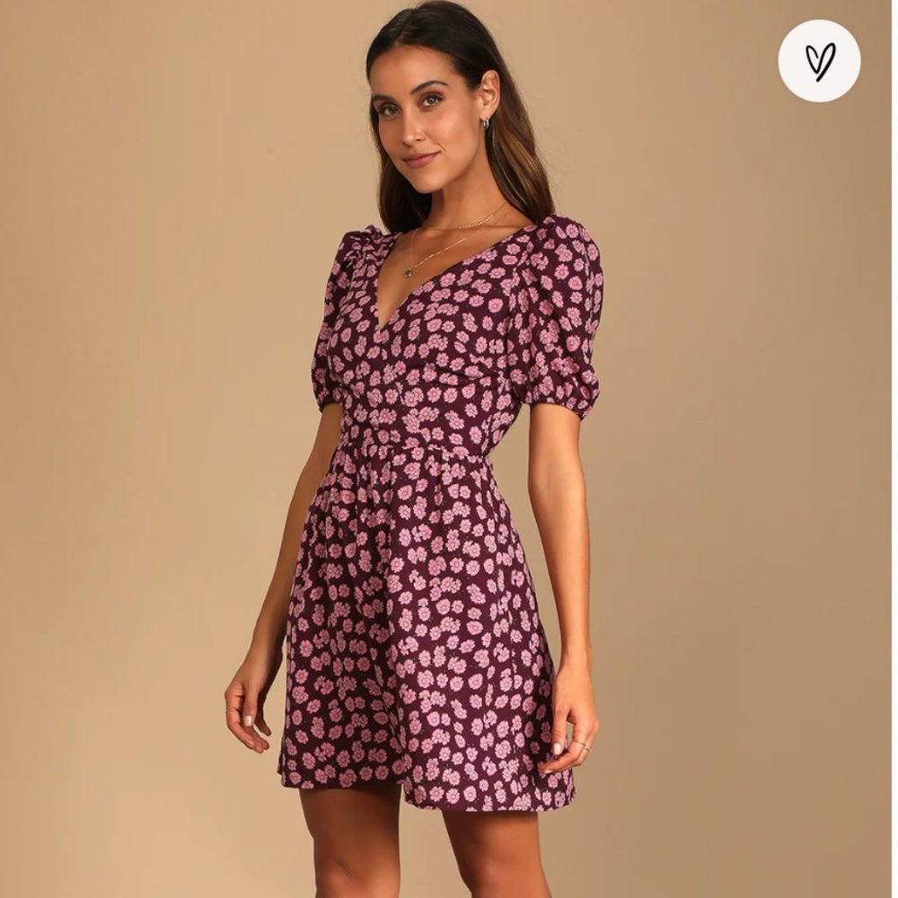 She's a Sweetheart Purple Floral Print Backless Skater Dress